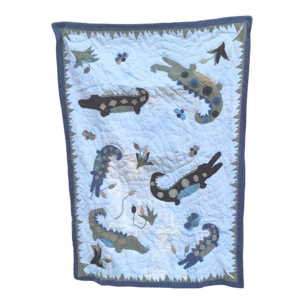 Pottery Barn Kids Baby Quilt RARE Blue Green Corduroy Cotton Nursery NEW W/ TAGS